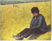 Georges Seurat Auf einer Wiese sitzender Knabe oil painting reproduction